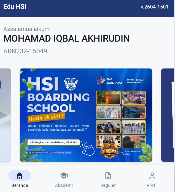 Gambar dashboard akun yang diberikan kepada santri HSI.